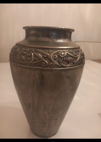 Bej Gri İşlemeli Dekoratif Vazo