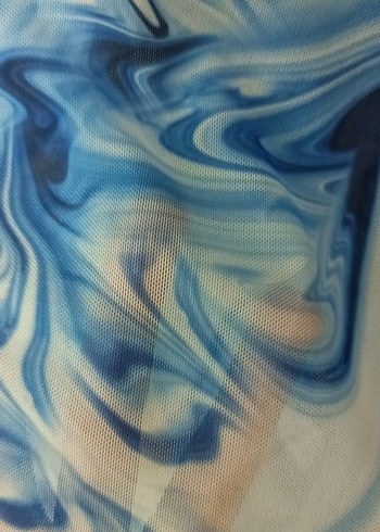 l Beden Uzun Kollu Mavi Batik Desenli Bluz