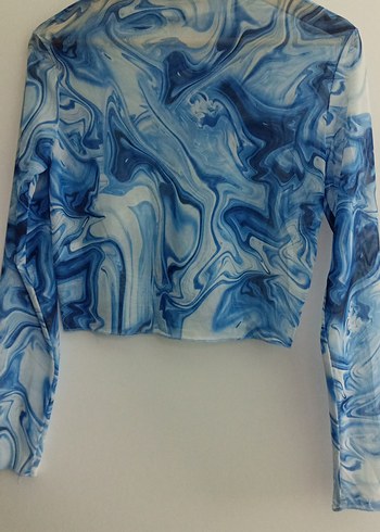 Diğer Uzun Kollu Mavi Batik Desenli Bluz