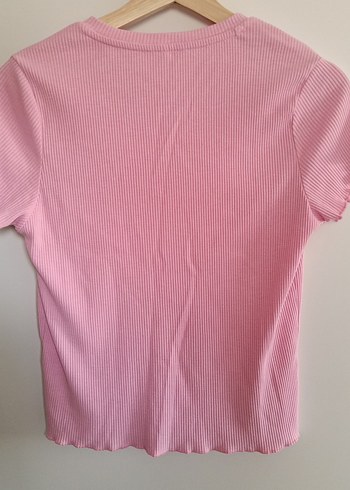 Pembe Kısa Kollu Basic Kadın Tişört - Görsel 2