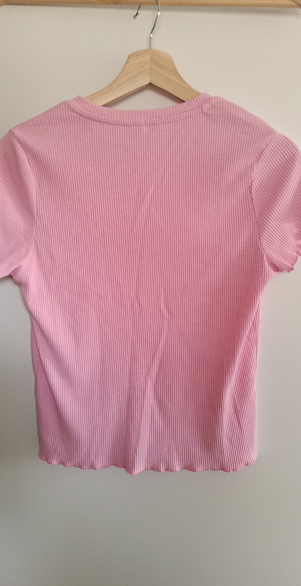 Pembe Kısa Kollu Basic Kadın Tişört - Görsel 2