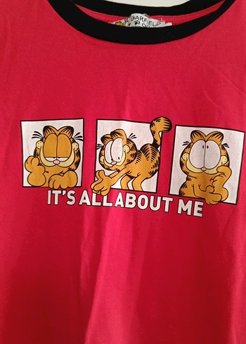 Garfield Baskılı Kırmızı Kadın Tişört - Görsel 4