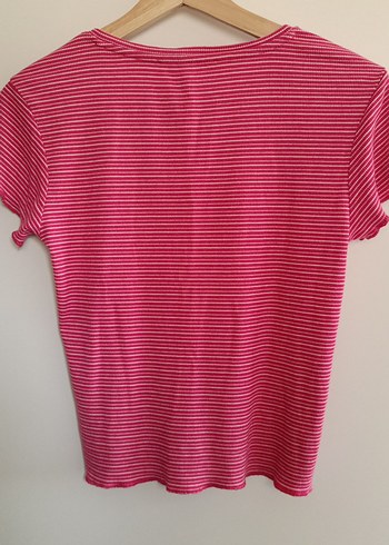 Pembe Çizgili Kadın Tişört - Görsel 2