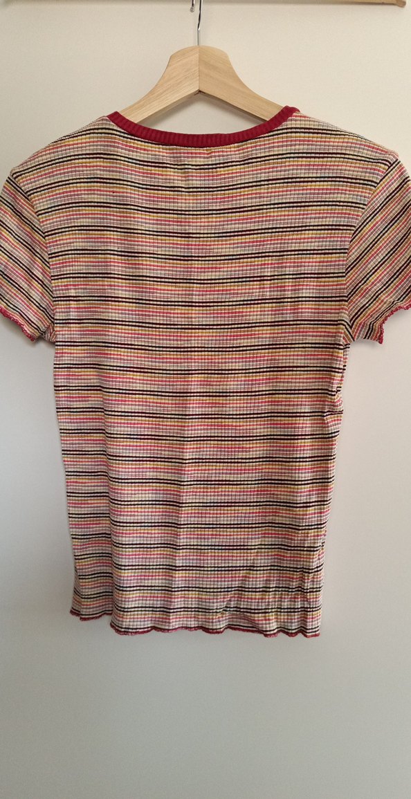 Pileli Kısa Kollu Çizgili Tişört - Görsel 3