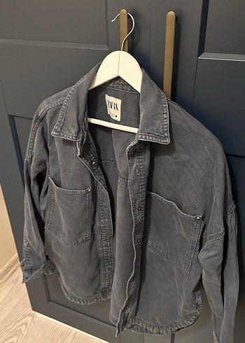 s Beden Gri Düğmeli Kadın Denim Gömlek