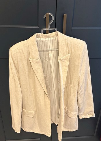 Diğer Bej Keten Kumaşlı Kadın Blazer