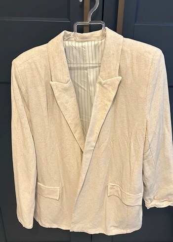Bej Keten Kumaşlı Kadın Blazer