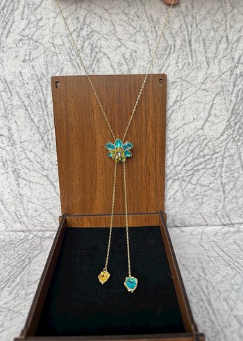  Beden Gold Mavi Çiçekli Ayarlanabilir Kolye