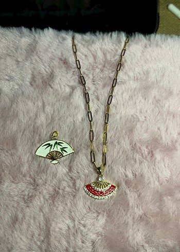 Beyaz Yelpaze Gold Çelik Kolye - Görsel 3