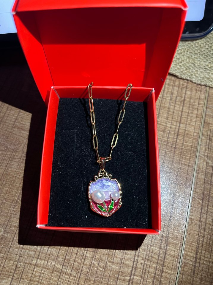 Çiçek Ve Boncuk Desenli Gold Çelik Kolye - Görsel 2