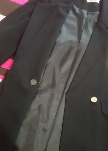 Düğmeli Siyah Midi Kadın Blazer Ceket - Görsel 9