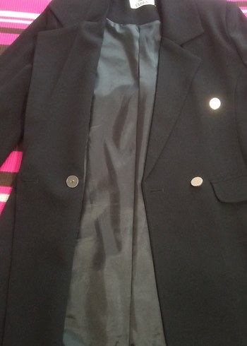 Düğmeli Siyah Midi Kadın Blazer Ceket - Görsel 8