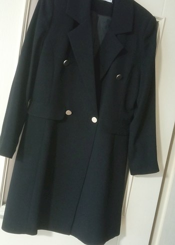 Düğmeli Siyah Midi Kadın Blazer Ceket - Görsel 10