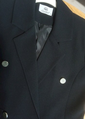 Düğmeli Siyah Midi Kadın Blazer Ceket - Görsel 5