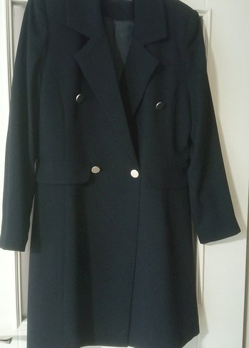 Düğmeli Siyah Midi Kadın Blazer Ceket - Görsel 6