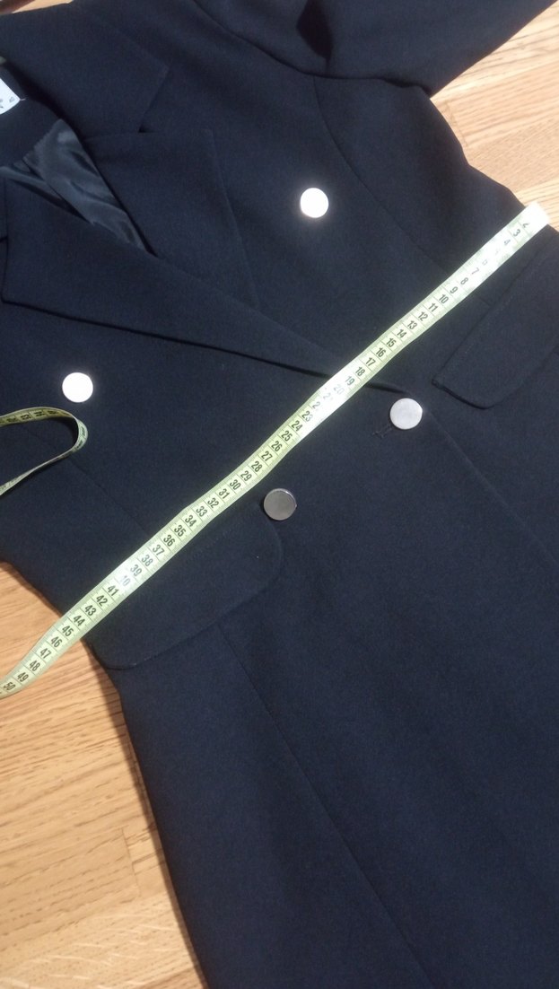 Düğmeli Siyah Midi Kadın Blazer Ceket - Görsel 2