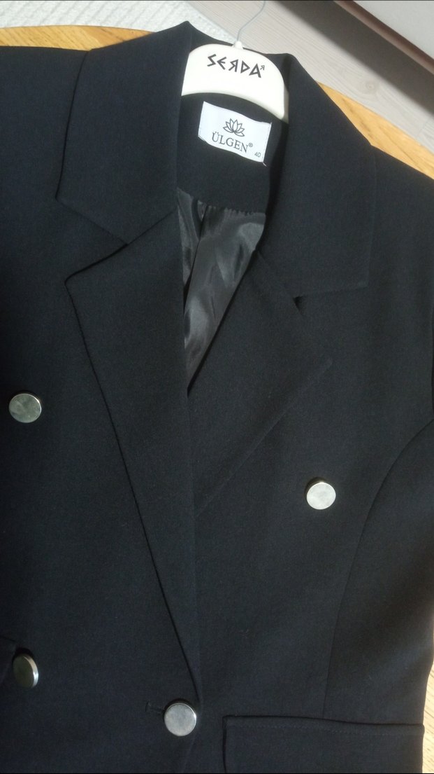 Düğmeli Siyah Midi Kadın Blazer Ceket - Görsel 5