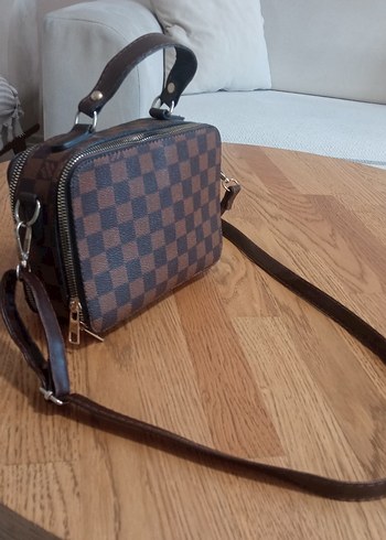 Kahverengi Deri Kareli Kadın Çanta - Görsel 8