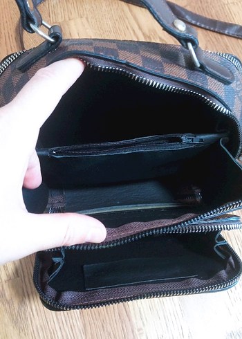 Kahverengi Deri Kareli Kadın Çanta - Görsel 9