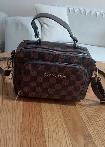 Kahverengi Deri Kareli Kadın Çanta - Görsel 6