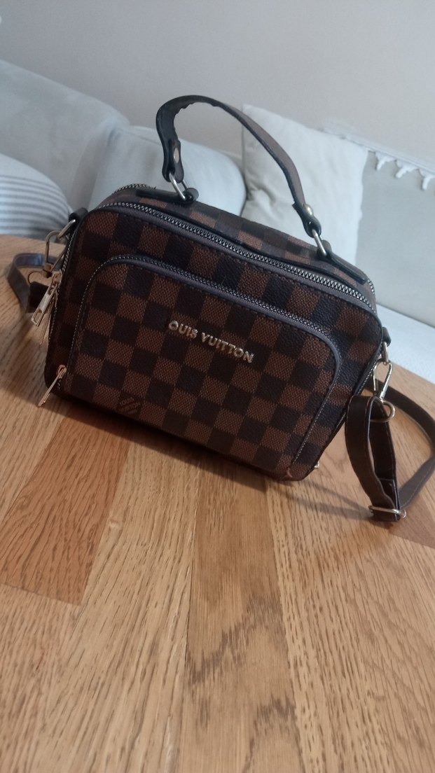 Kahverengi Deri Kareli Kadın Çanta - Görsel 3