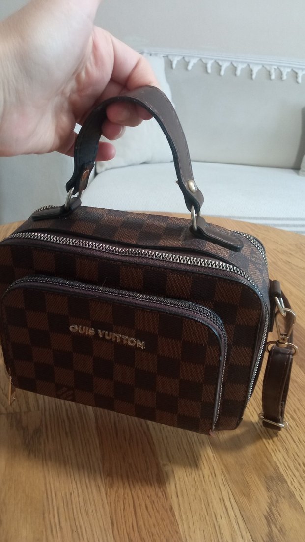 Kahverengi Deri Kareli Kadın Çanta - Görsel 5