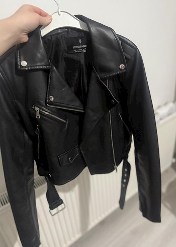 s Beden siyah Renk Kadın Siyah Mini Deri Biker Ceket