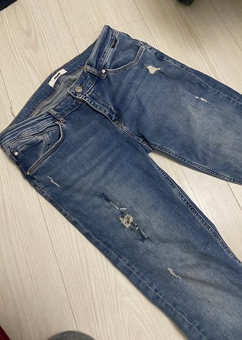Kadın Mavi Denim Düşük Bel Pantolon - Görsel 2