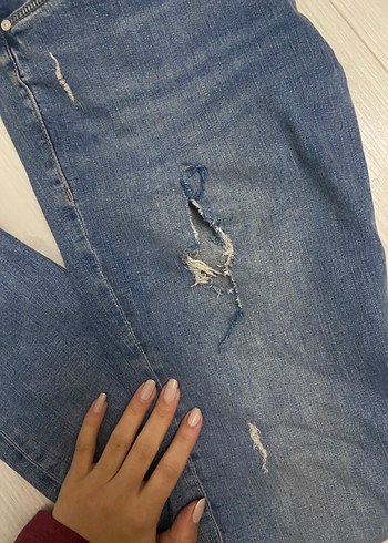 Kadın Mavi Denim Düşük Bel Pantolon - Görsel 3