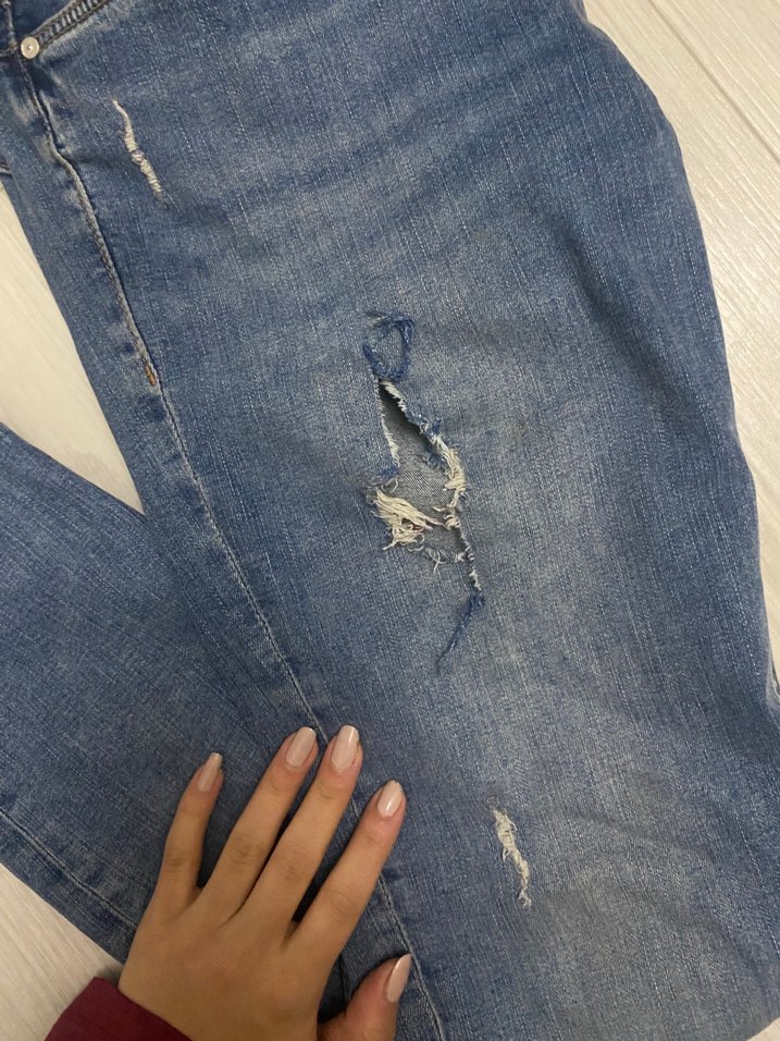 Kadın Mavi Denim Düşük Bel Pantolon - Görsel 3