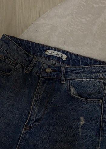 Kadın Lacivert Bol Kesim Midi Denim Jean - Görsel 2