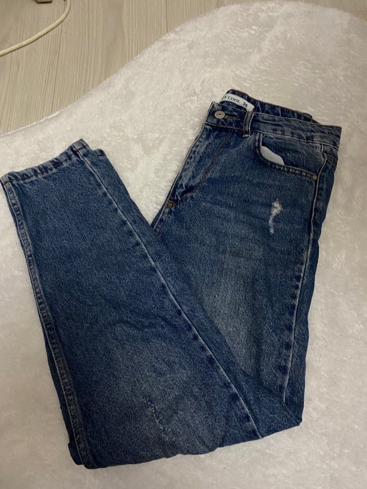 Kadın Lacivert Bol Kesim Midi Denim Jean - Görsel 5