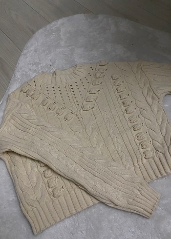 Bej Bohem Örgü Kadın Kazak - Görsel 2