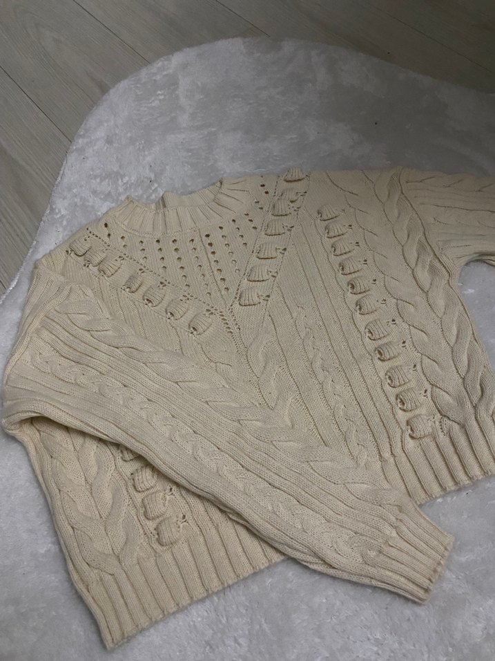 Bej Bohem Örgü Kadın Kazak - Görsel 2