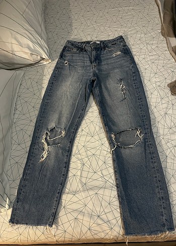 Mavi Jeans Kadın Mavi Yırtık Bol Kesim Midi Denim Jean