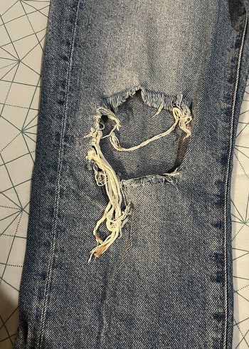 s Beden mavi Renk Kadın Mavi Yırtık Bol Kesim Midi Denim Jean