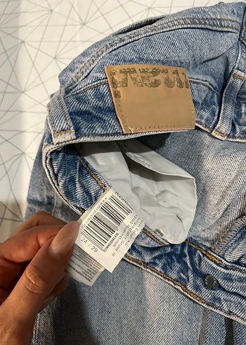 s Beden Kadın Mavi Yırtık Bol Kesim Midi Denim Jean