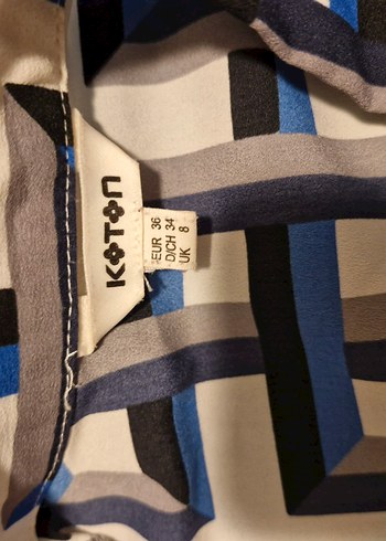 Mavi ve Gri Geometrik Desenli Kumaş koton gömlek - Görsel 3