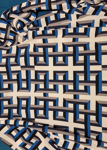 Mavi ve Gri Geometrik Desenli Kumaş koton gömlek - Görsel 2