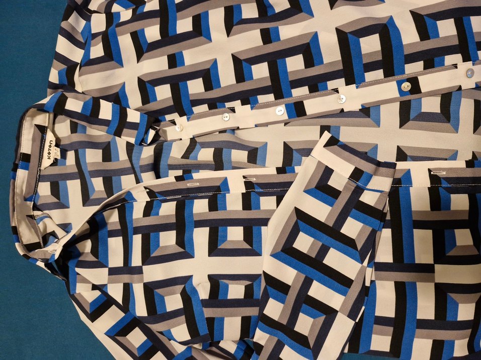 Mavi ve Gri Geometrik Desenli Kumaş koton gömlek - Görsel 4