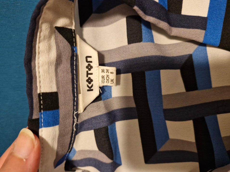 Mavi ve Gri Geometrik Desenli Kumaş koton gömlek - Görsel 3