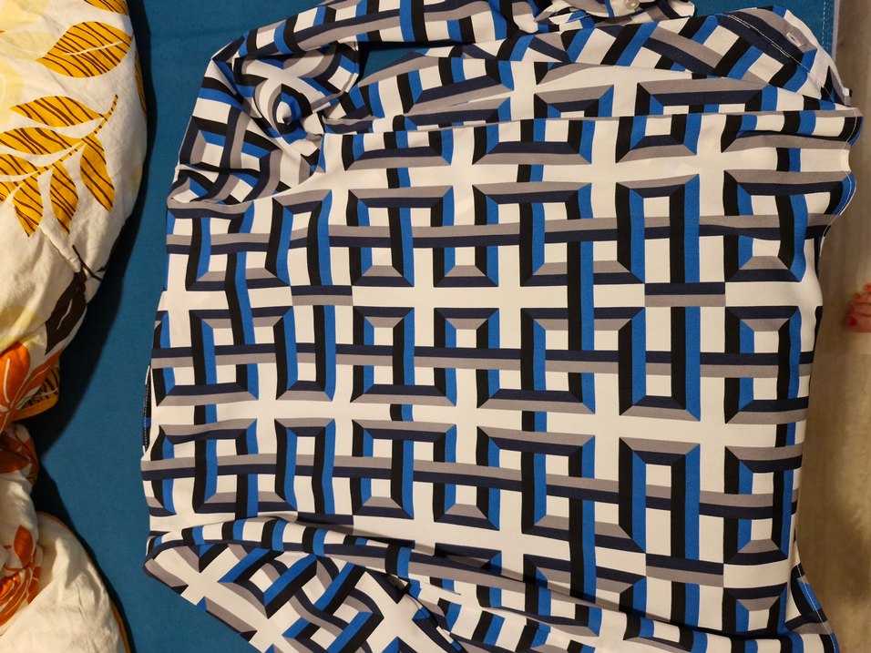 Mavi ve Gri Geometrik Desenli Kumaş koton gömlek - Görsel 2