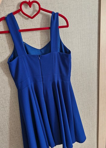 Saks mavi v Yaka Midi Kadın Elbise - Görsel 2