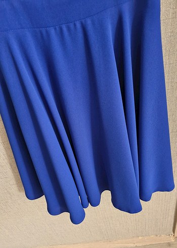 Saks mavi v Yaka Midi Kadın Elbise - Görsel 6