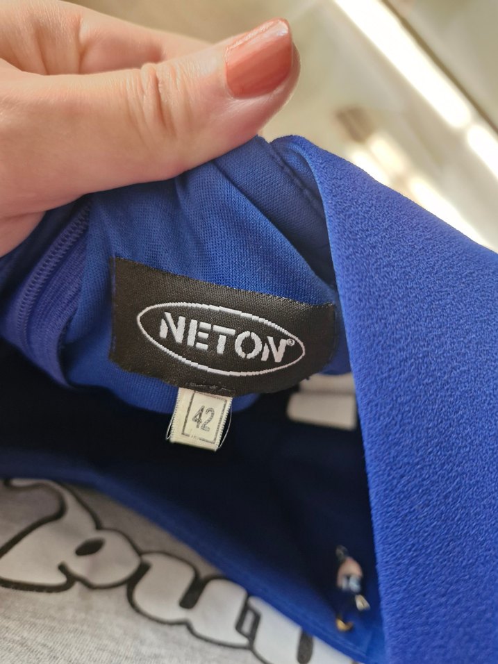 Saks mavi v Yaka Midi Kadın Elbise - Görsel 3