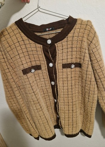 Düğmeli Kahverengi Kadın Triko Hırka - Görsel 2