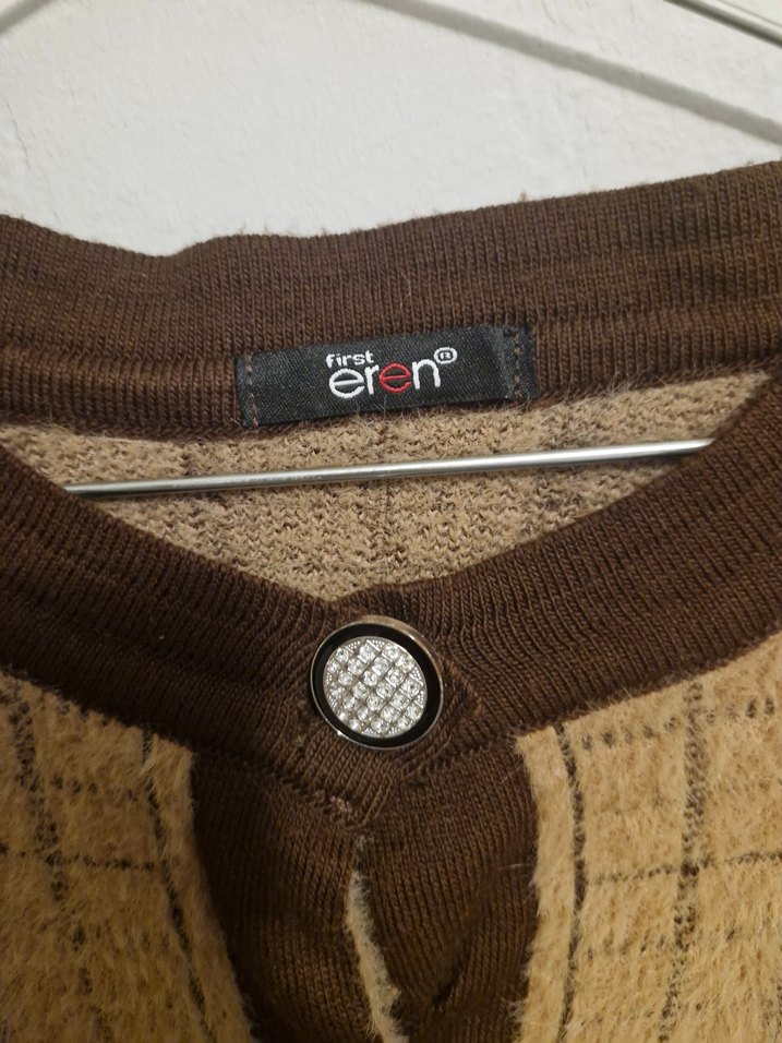 Düğmeli Kahverengi Kadın Triko Hırka - Görsel 4