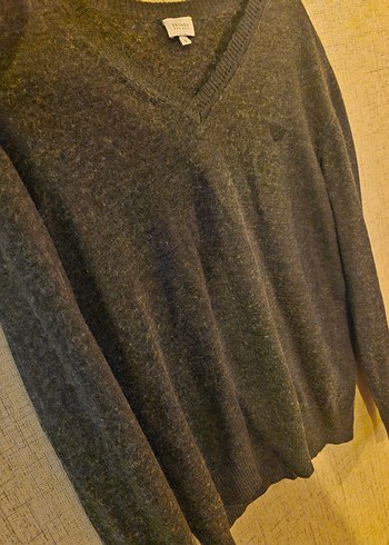 Gri V Yaka Yünlü Erkek Beymen Kazak - Görsel 5