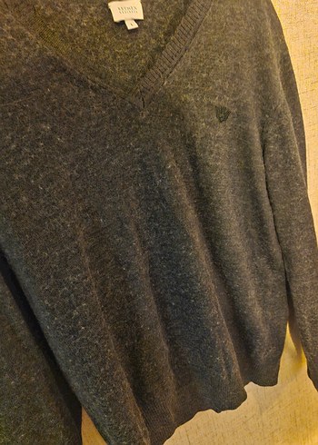 Gri V Yaka Yünlü Erkek Beymen Kazak - Görsel 3