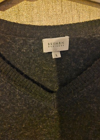 Gri V Yaka Yünlü Erkek Beymen Kazak - Görsel 2